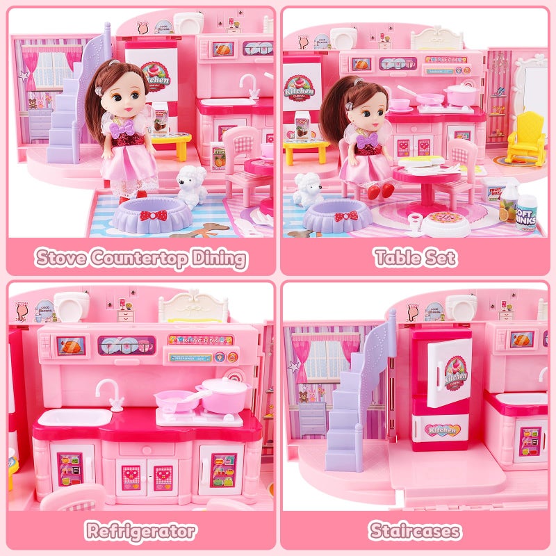 deAO Doll Houses Portable Backpack for Girls with Doll Toy House with Light and Music Baby Dollhouse Furniture for 3 to 8 Years Olds Toddler Kids - Image 3